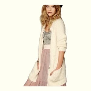 Free People Keep It Fuzzy Ivory Cardigan Small